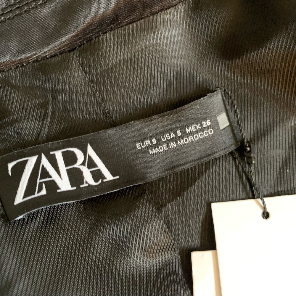 Zara Turned-Up Cuff Satin Effect Blazer Black Size S - Picture 10 of 12